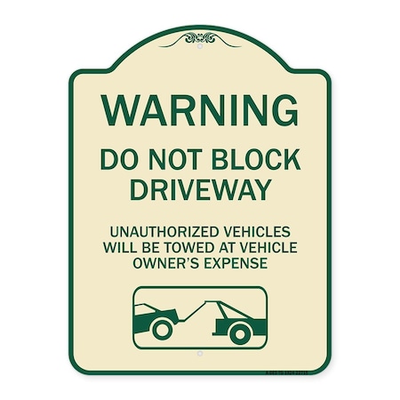 Signmission Warning Do Not Block Driveway W/ Graphic Heavy-Gauge Aluminum Sign, 24" x 18", TG-1824-22715 A-DES-TG-1824-22715